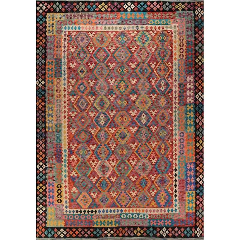 South Western Style Kilim Oriental Area Rug Flatweave Wool Carpet - 9'9" x 13'3"
