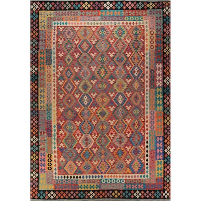 South Western Style Kilim Oriental Area Rug Flatweave Wool Carpet - 9'9" x 13'3"