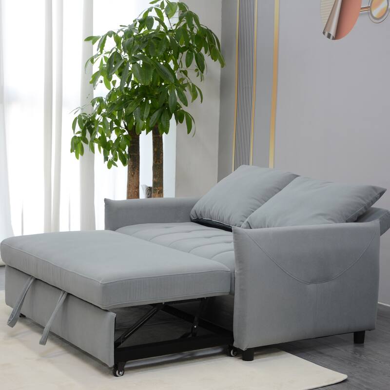 3 in 1 Sleeper Sofa Bed, Light Blue Fabric, 57x35x36 inches