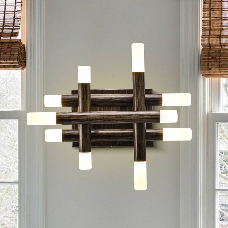 Bella Depot Wall Light Farmhouse Dimmable LED Sconce with Remote 13" x12" - Brown