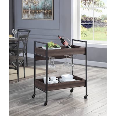 Jerrick Walnut & Black Finish Serving Cart(no include stool)