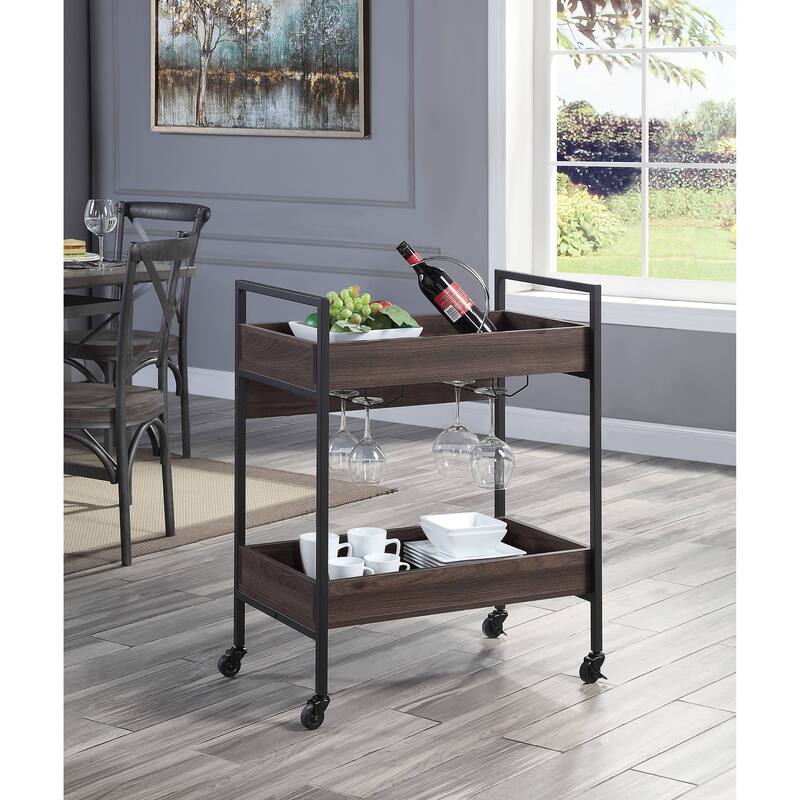 Jerrick Walnut & Black Finish Serving cart