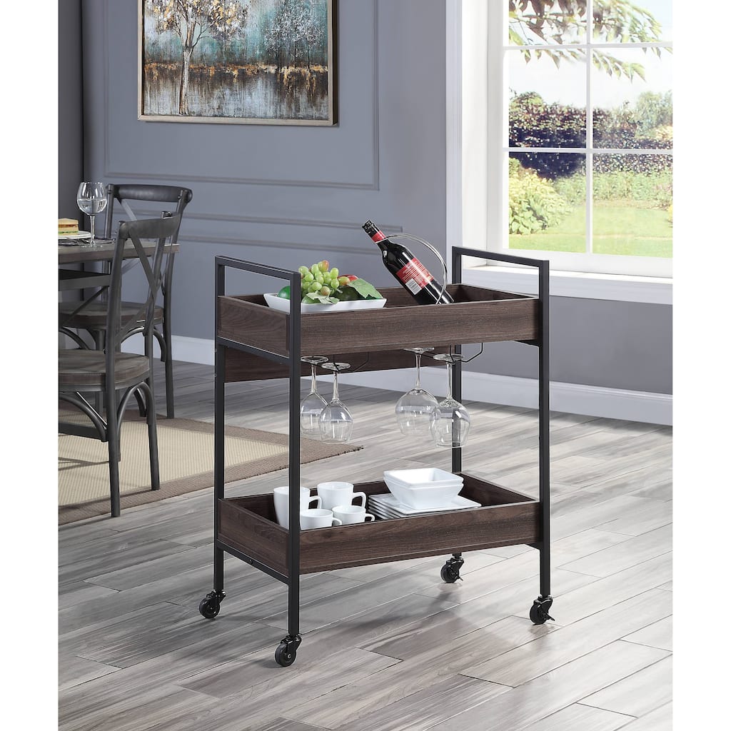 Jerrick Walnut & Black Finish Serving cart