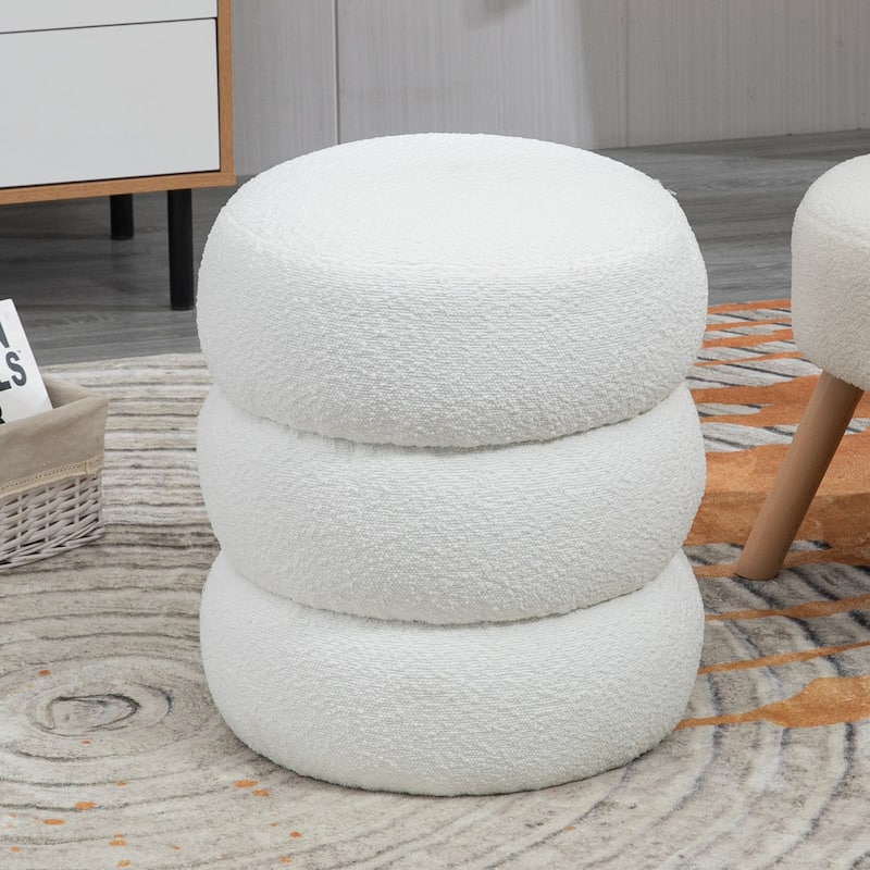 Azaria White Boucle Round Tufted Ottoman