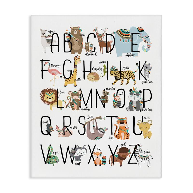 Stupell 'Boho Animal ABCs' Stretched Canvas Wall Art - 16 x 20