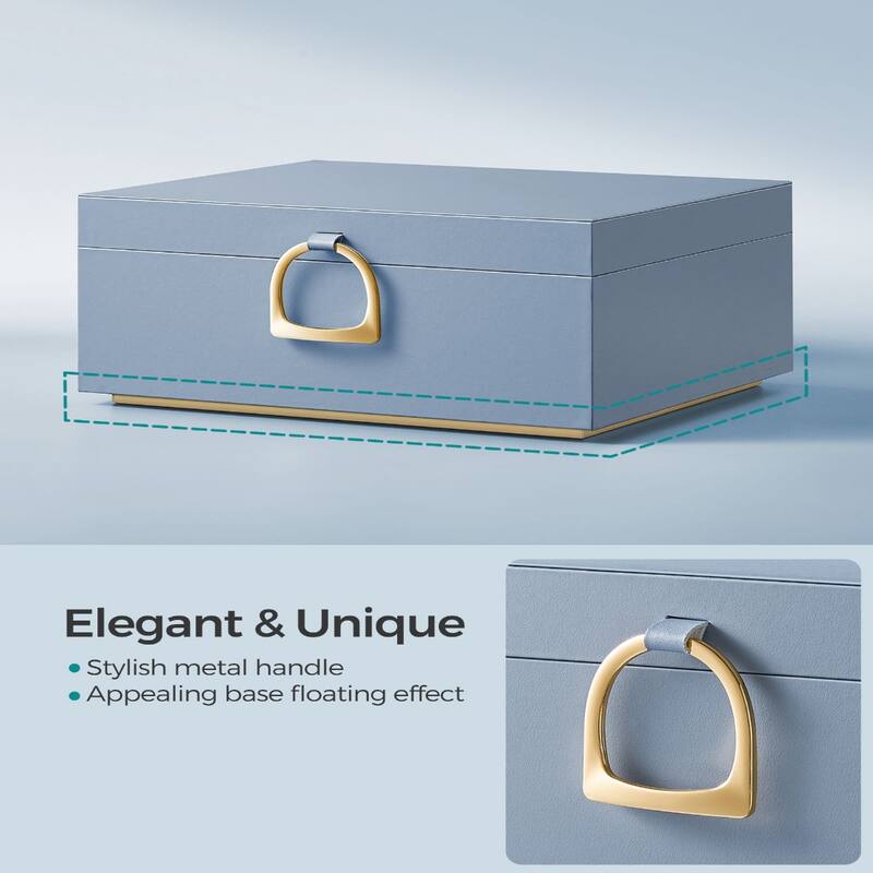 2-Layer Jewelry Organizer Box with Gold Metal Handle Perfect Gift for Birthdays or Anniversaries - 8.1"D x 9.4"W x 4.3"H