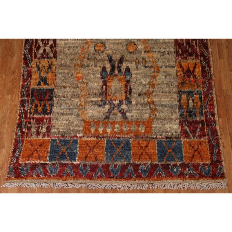 Hand Knotted Oriental 100% Wool Carpet Modern Tribal Brown Moroccan Area Rug - 9' 11'' X 6' 8''