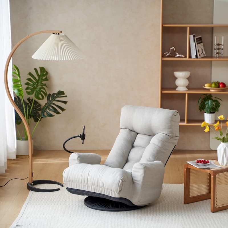 Anmytek 360 Degree Swivel Gaming Floor Chair with Adjustable Head and Waist Support Grey