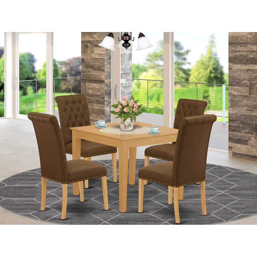 HomeStock 5-Pc Natural Oak Finish Solid Wood Top - Square Dining Room Set - Seats 4