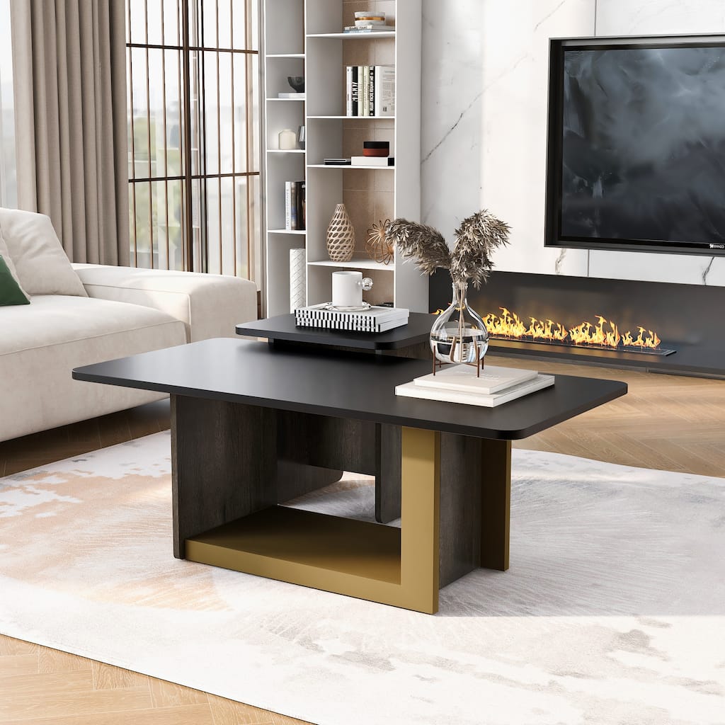 Modern Light Luxury Coffee Table Set of 2, Small Square Coffee End Table with Spacious Top
