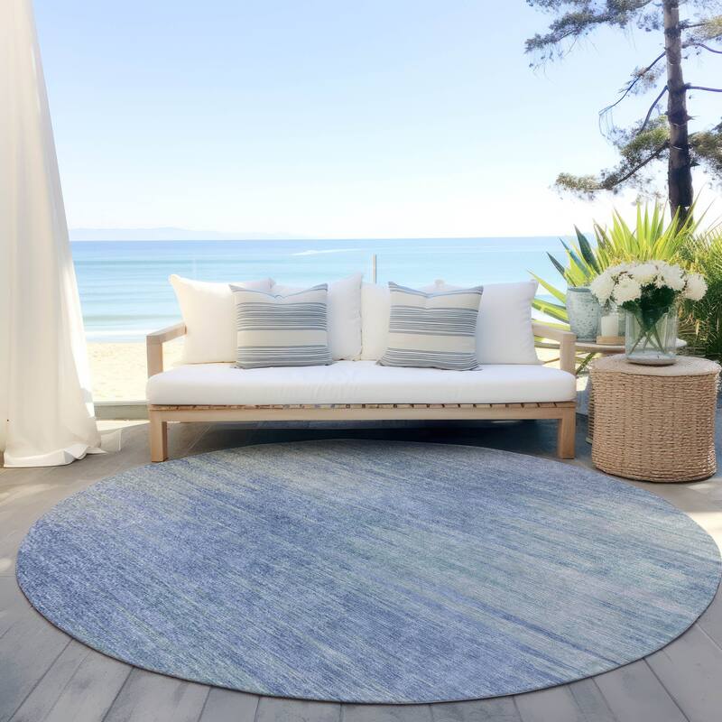 Machine Washable Indoor/ Outdoor Chantille Solid Ombre Rug - 8' x 8' - Denim