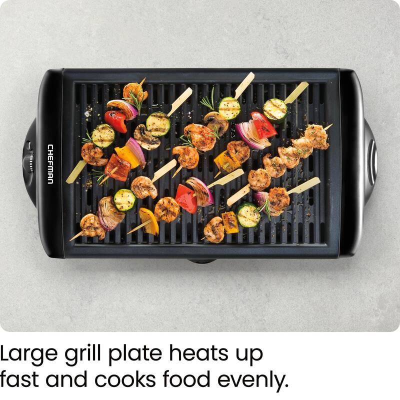 Electric Smokeless Indoor Grill w/Non-Stick Cooking Surface & Adjustable Temperature Knob from Warm to Sear