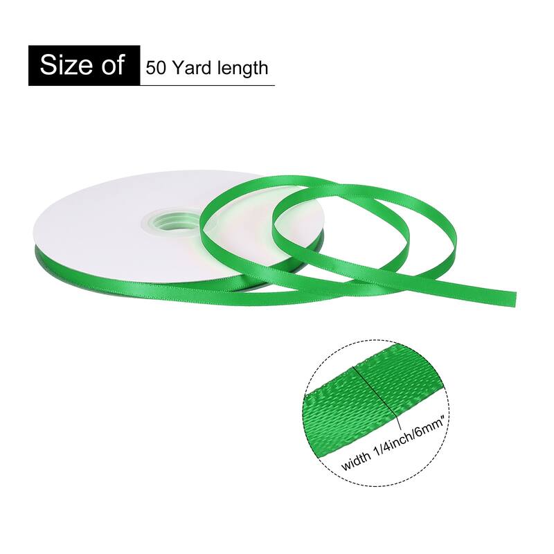 Double Faced Solid Satin Ribbon Polyester Fabric Roll for Gift Party - Green - 1/4" x 50 Yard
