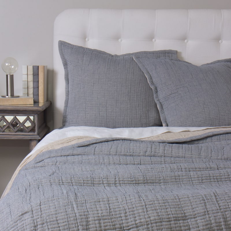 Dorius Indigo Cotton Reversible Coverlet or Pillow Sham