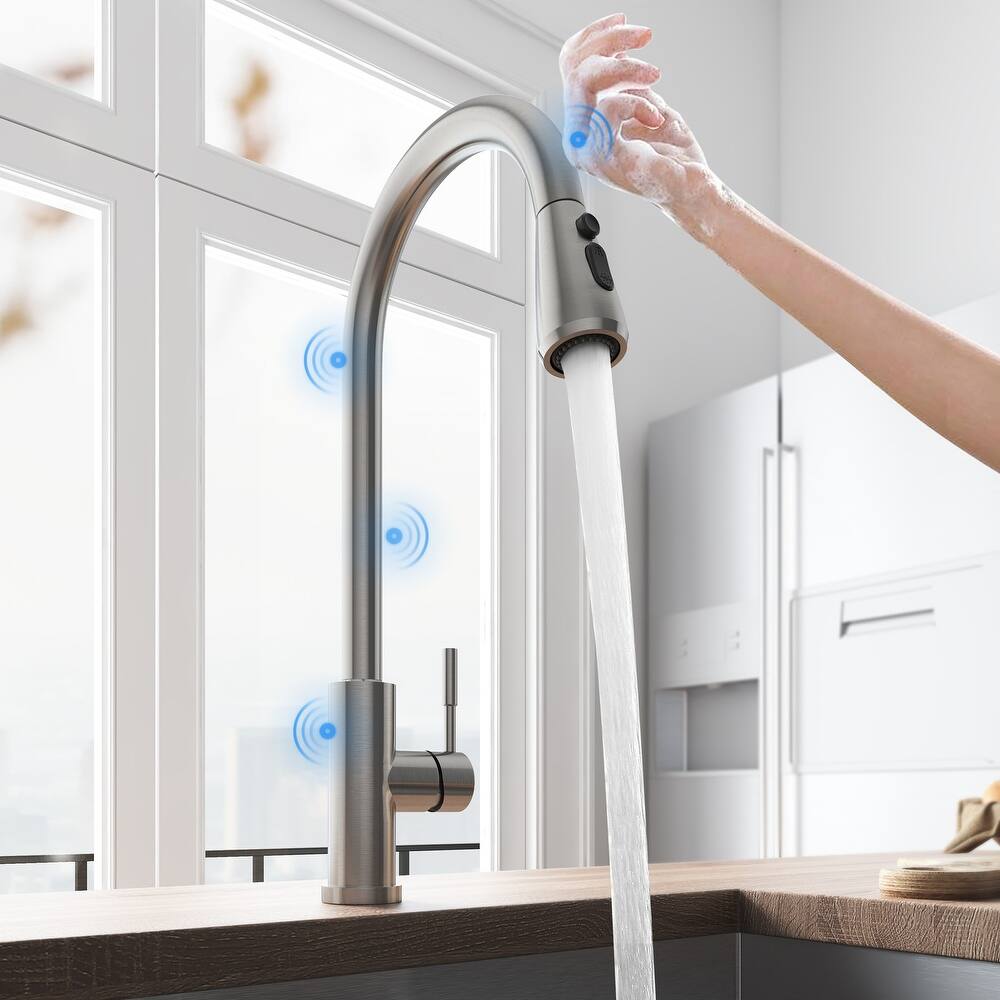 High Arc Stainless Steel Touch Control Kitchen Sink Faucet with 2-Function Sprayer