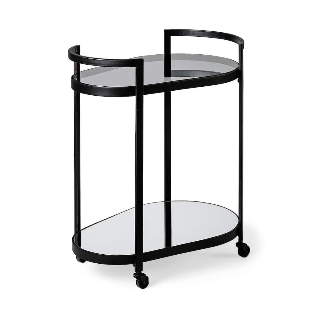 Eleonore Black Metal Frame Two-Tier w/Glass Shelves Bar Cart