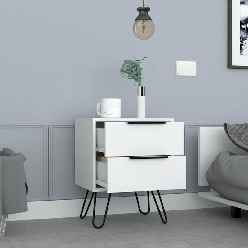 Bedside Furniture,Night Stand,with Hairpin Legs,2 Drawers,for Bedroom,Closet,Entryway,College Dorm