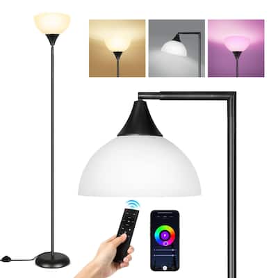 76 inch Adjustable Torchiere Floor Lamp with Reading Light - black
