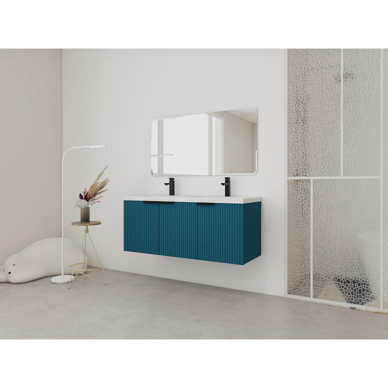 Wall Mounted Bathroom Vanity with Resin Double Sink