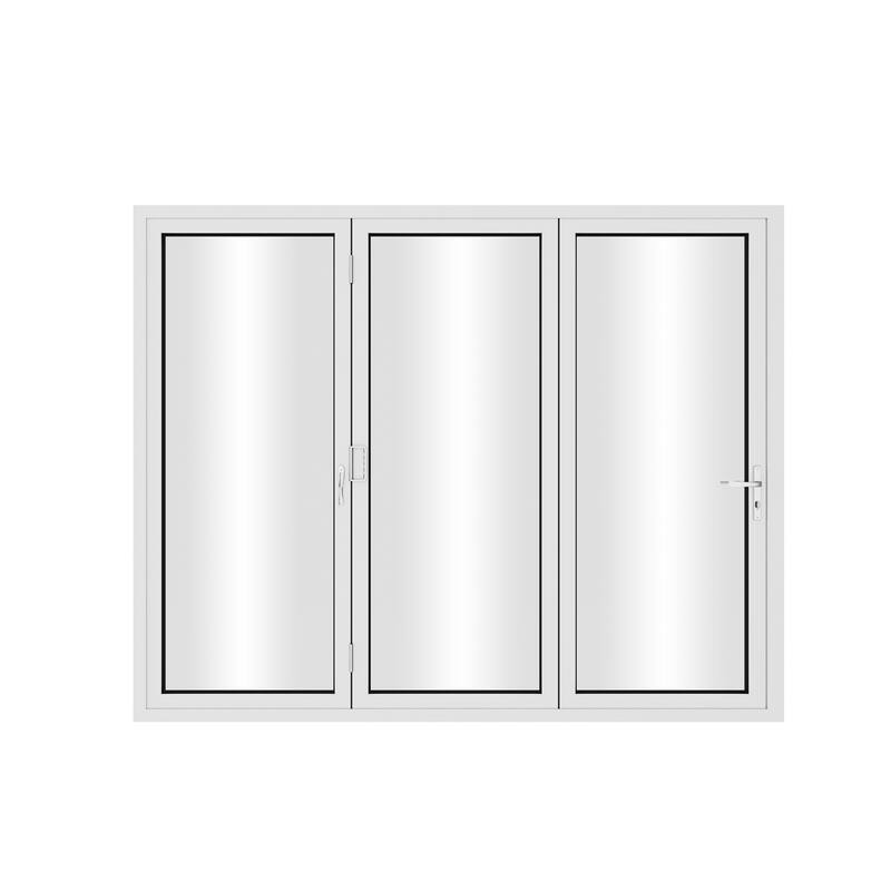 KaMic 108"×96" 3 Panels Aluminum Folding Door In White,Folded Out From Left To Right Model #:FD3PWH10896-LR