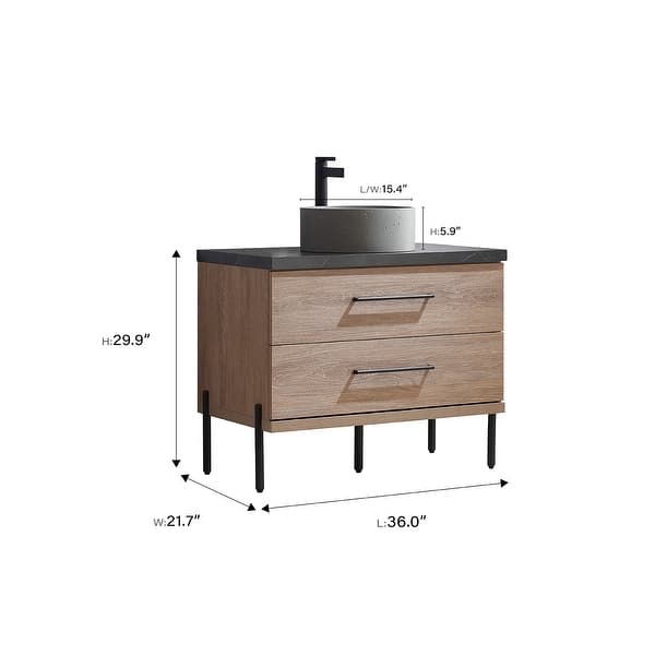 dimension image slide 3 of 4, Trento Bath Vanity with Sintered Stone Top with Concrete Sink (R)