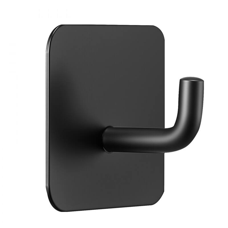 4-Pack Adhesive Wall Hooks Matte Black Stainless Steel Heavy Duty Easy No-Drill Installation - 1.77 x 1.77 x 1.22 in