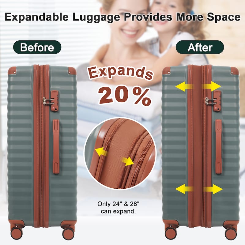 Luggage Sets 5 Piece with Front Opening, Hardside Expandable Carry on Suitcase, with Spinner Wheels, TSA Lock, USB Port