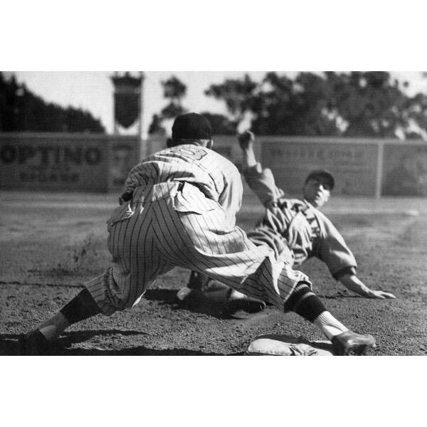 Dario Lodigiani of the Oakland Oaks, slides into 3rd base Black and White  Gallery Wrapped Canvas - Bed Bath & Beyond - 31603316