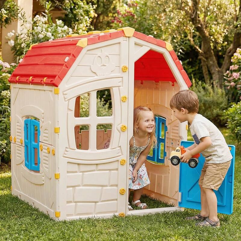 Costway Outdoor Kids Playhouse with Openable Door Windows for Home - See Details