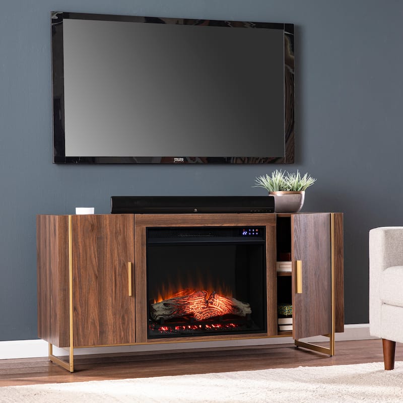 SEI Furniture Danielson Contemporary Brown Wood Electric Fireplace Media TV Stand for TV's up to 52"