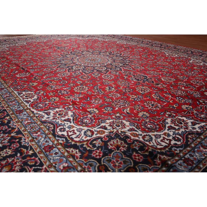 Oriental Traditional Red Kashan Turkish Rug Machine-Made Carpet - 9'9" x 13'2"