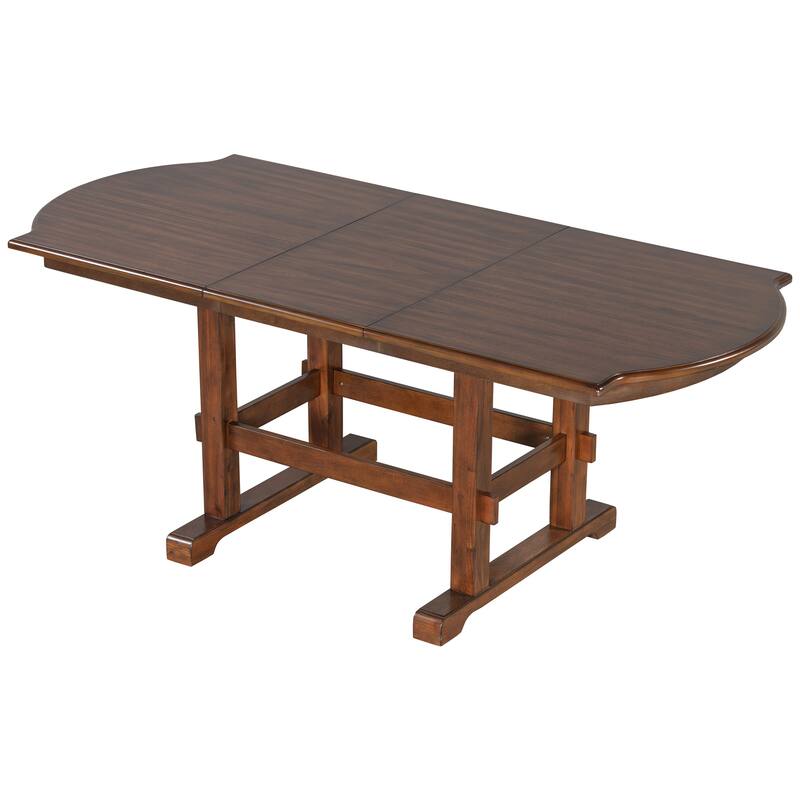 Roomfitters 6-Piece Extendable Wood Dining Table Set, 78" Kitchen Table with 18" Leaf, Bench and 4 Chairs, Espresso & Beige