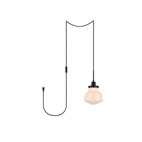 Lina 1-Light Plug in Pendant with Clear Bubble Shade - Black - 8" Diameter