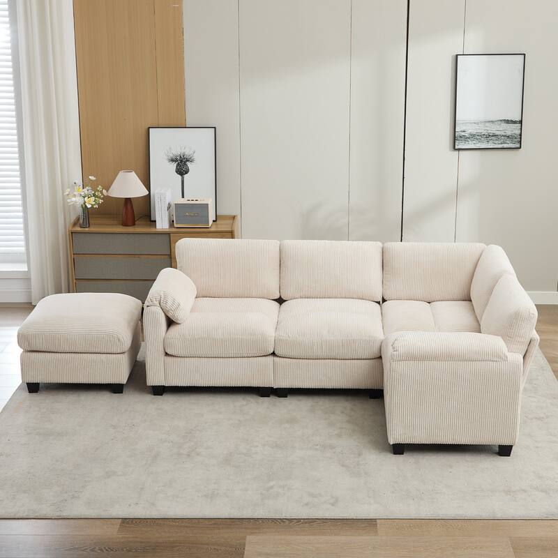 Multi-Seater Corduroy Sectional Sofa, Soft & Comfortable Corner Sofa