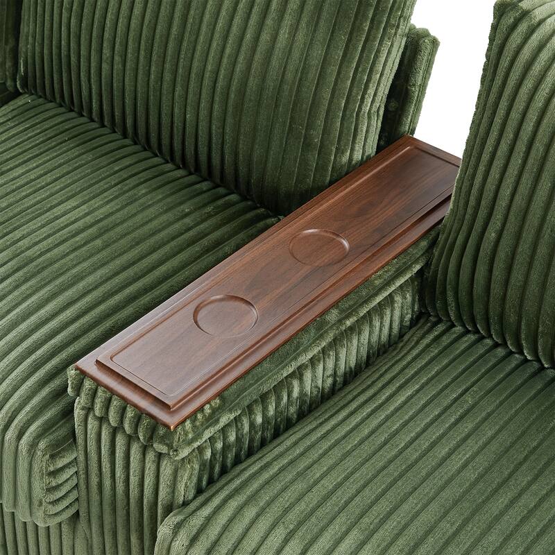 133" Corduroy 4-Seater Sofa with USB Ports, Flip-Top Cup Holders, and Hidden Storage
