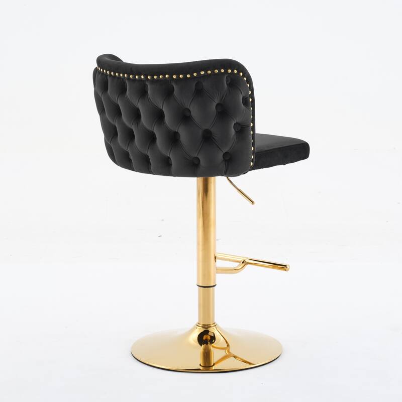 Set of 2 Modern Leather Upholstered Swivel Adjustable Height Tufted Bar Stools with Back