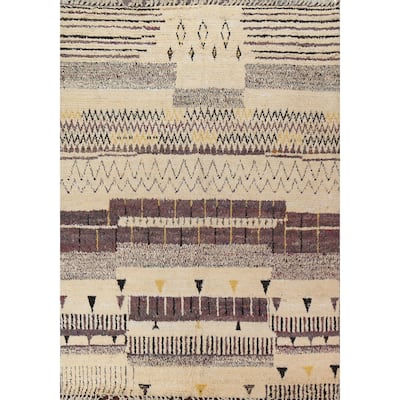 Geometric Tribal Moroccan Wool Area Rug Hand-knotted Oriental Carpet - 8'0" x 10'6"