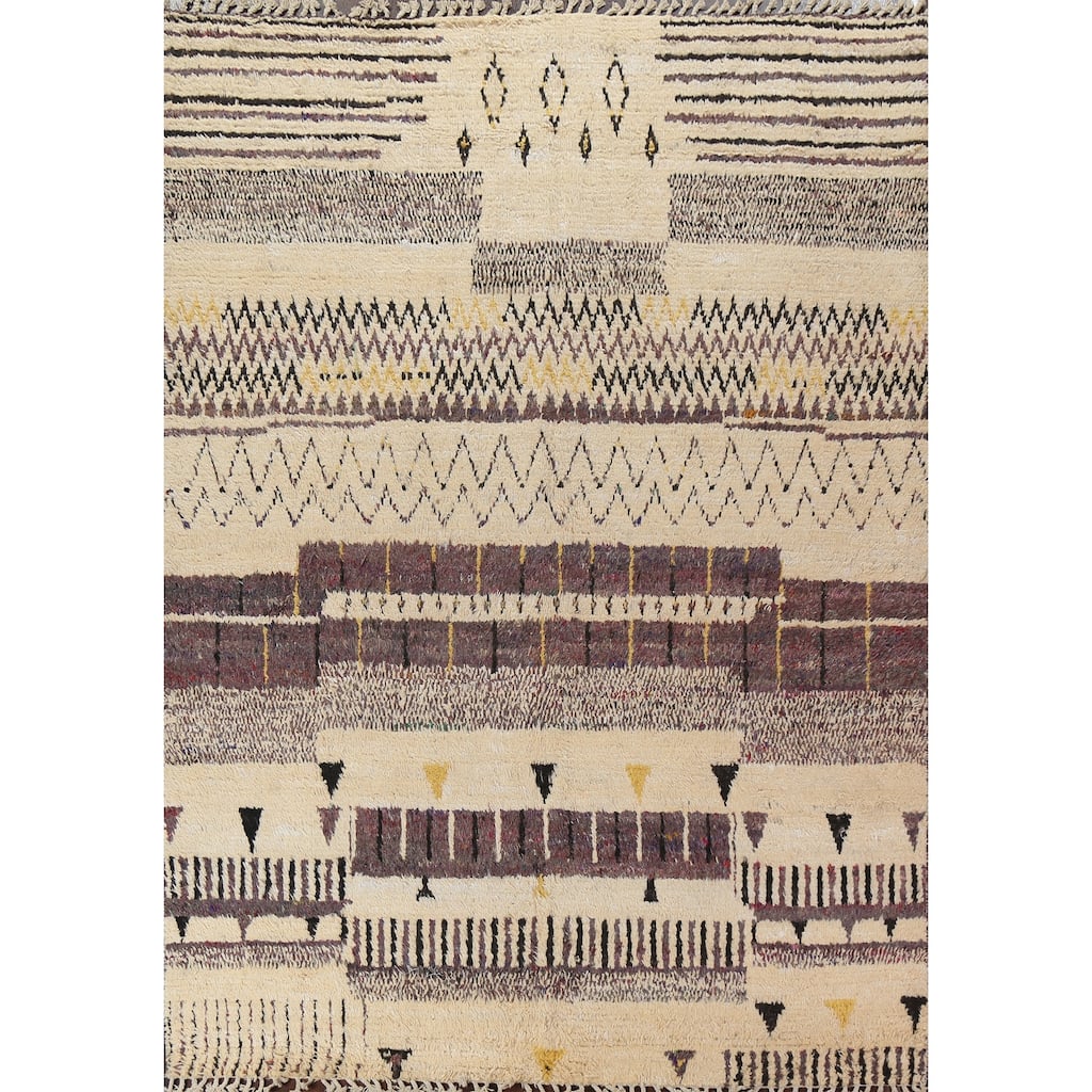 Geometric Tribal Moroccan Wool Area Rug Hand-knotted Oriental Carpet - 8'0" x 10'6"