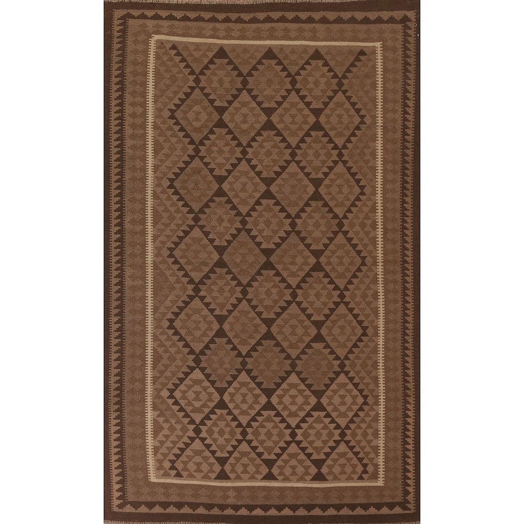 Hand Woven Oriental 100% Wool Carpet Southwestern Geometric Brown Kilim Area Rug - 9' 9'' X 6' 8''