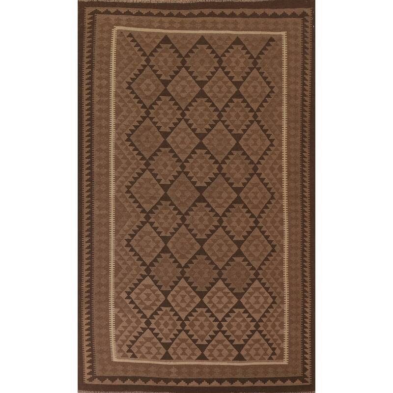 Hand Woven Oriental 100% Wool Carpet Southwestern Geometric Brown Kilim Area Rug - 9' 9'' X 6' 8''