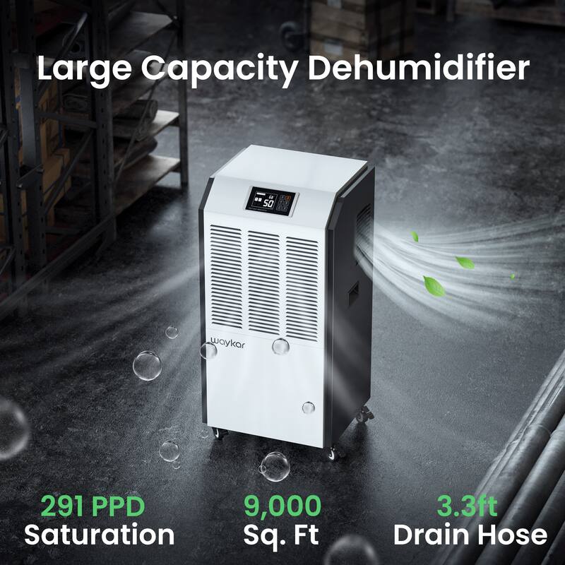 Waykar 291 Pints Commercial Dehumidifier for Space up to 9000 Sq. Ft