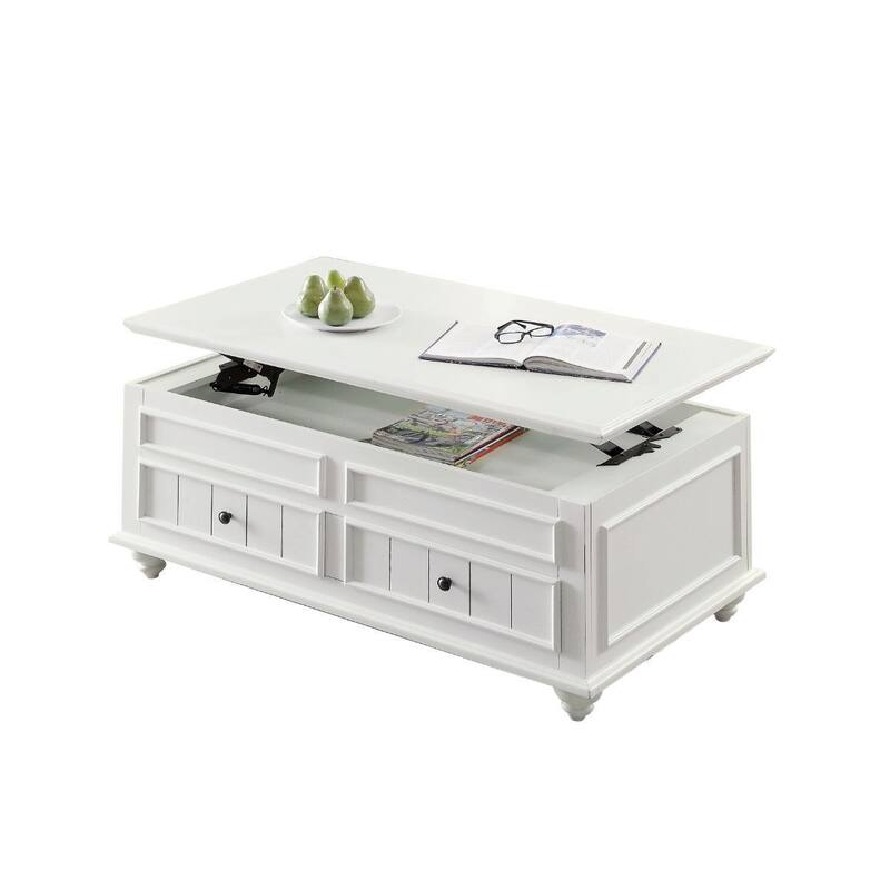 HomeRoots 48" White Solid And Manufactured Wood Lift Top Coffee Table With Two Drawers - 48
