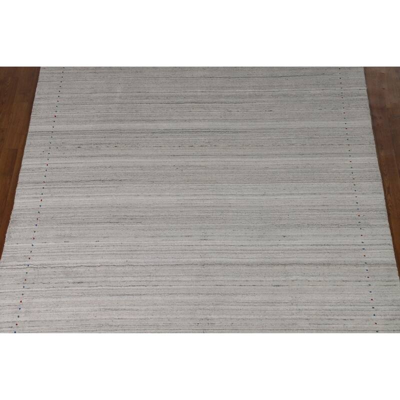 Hand Knotted Oriental 100% Wool Carpet Tribal Stripe Beige & Ivories Gabbeh Area Rug - 9' 3'' X 6' 2''