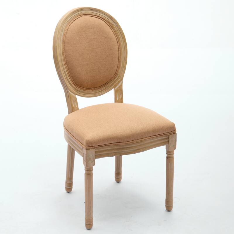 French Style Solid Wood Frame Upholstered Dining Chairs Set of 2, Antique Accent Chairs with Linen or Rattan Back