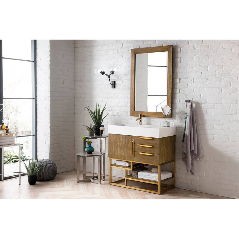James Martin Vanities Columbia 36" Single Vanity, Latte Oak with Radiant Gold Hardware