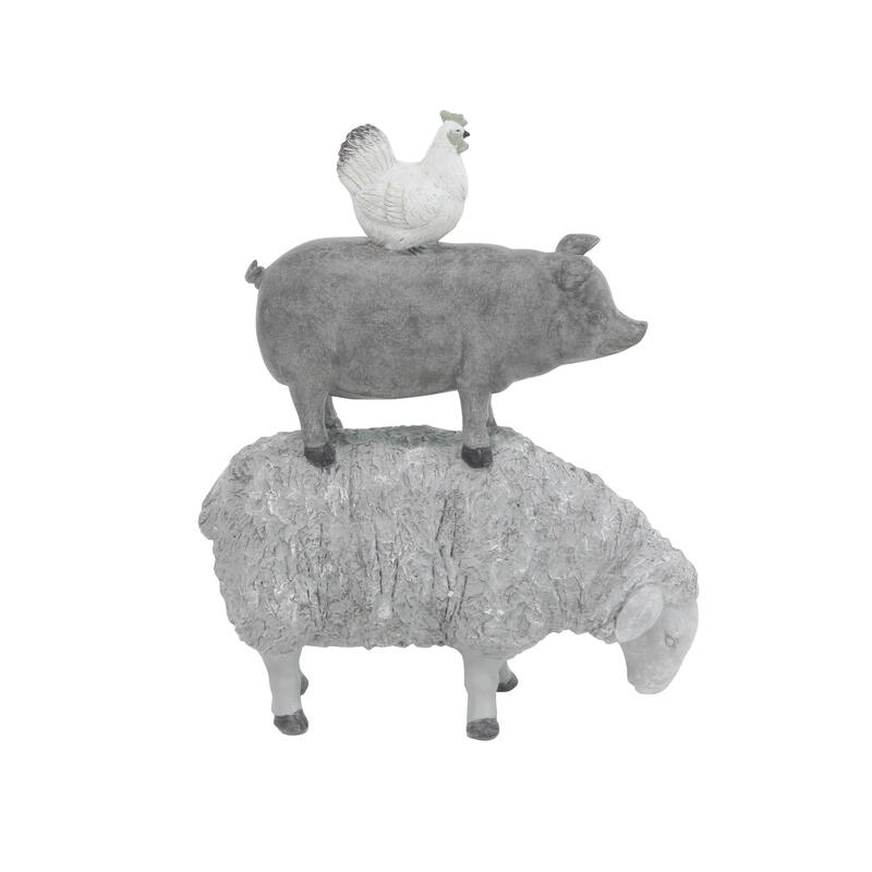 Gray Polystone Stacked Farm Animals Decorative Sculpture