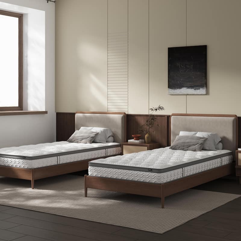 Roomfitters 8 Inch Twin Hybrid Mattress, Supportive Bonnell Spring and Foam Bed for Compact Spaces, Fiberglass Free, Grey+White