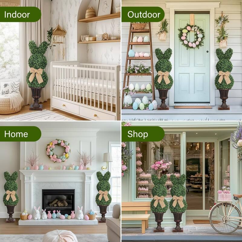 39"/3.25' Artificial Bunny Shaped Topiary Tree With Classic Planter Pot Rabbit Bowknot Faux