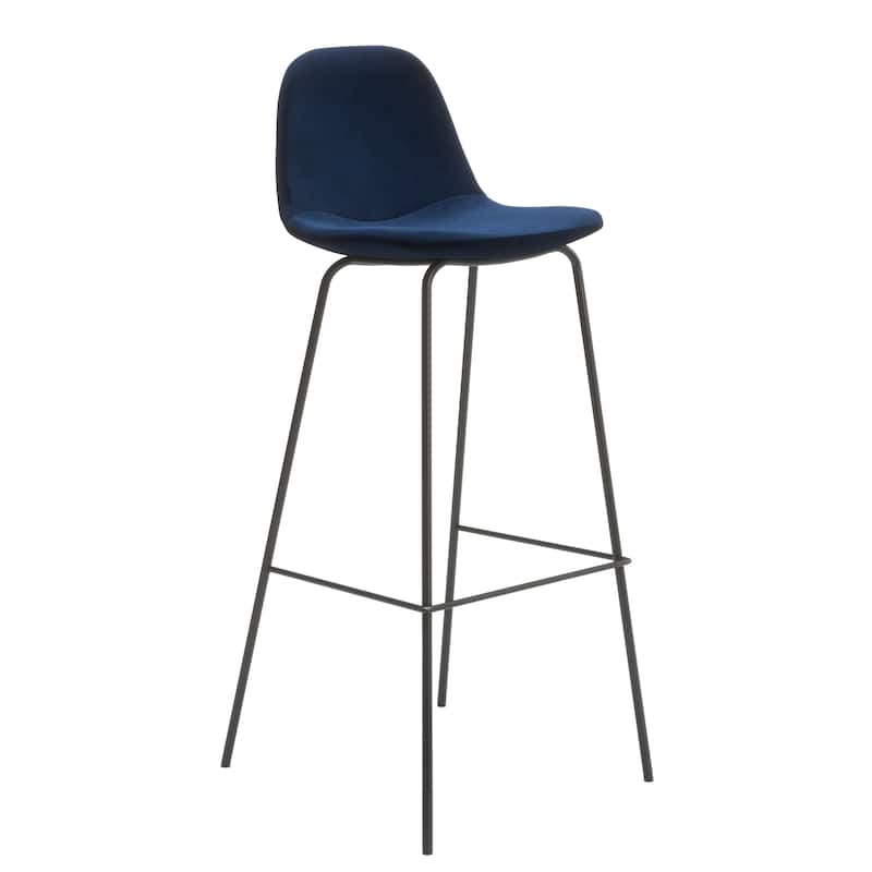 Maxine Velvet Bar Height Stools Black Legs (Set of 2) - Ink Velvet