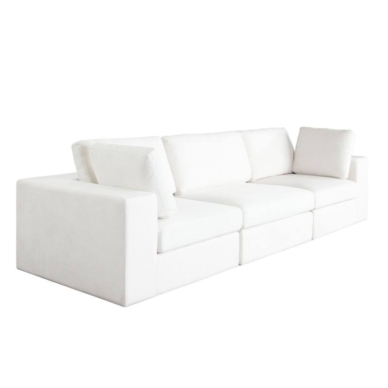 Lipi 3pc Modular Sofa Set, Mist White, 120 Inch Solid Wood Frame